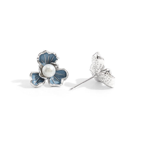 7-7.5mm Blue Floral Pearl Earrings - House Of Pearls
